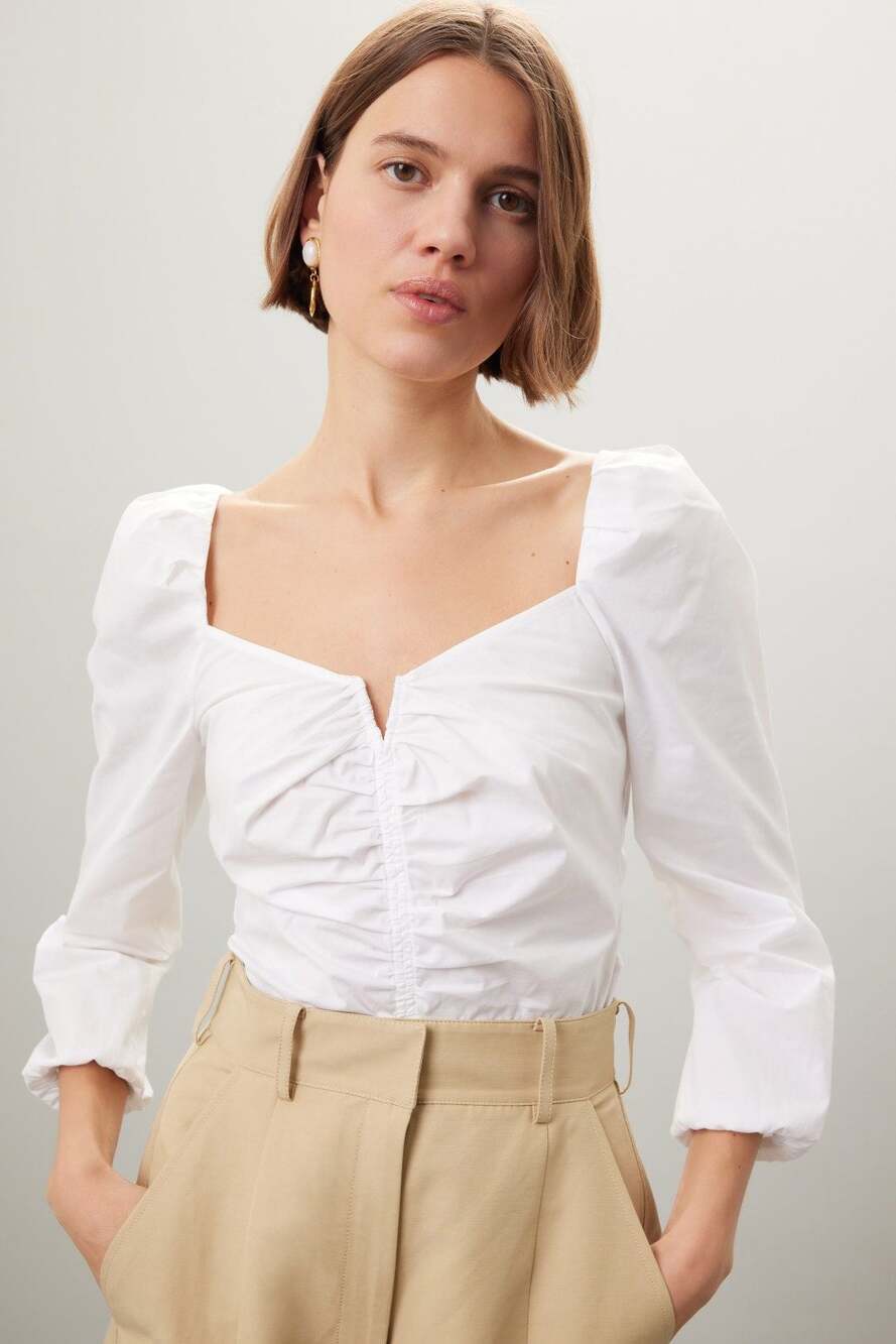 Veronica Beard Zhou Ruched Long Sleeve Top Size 0 White